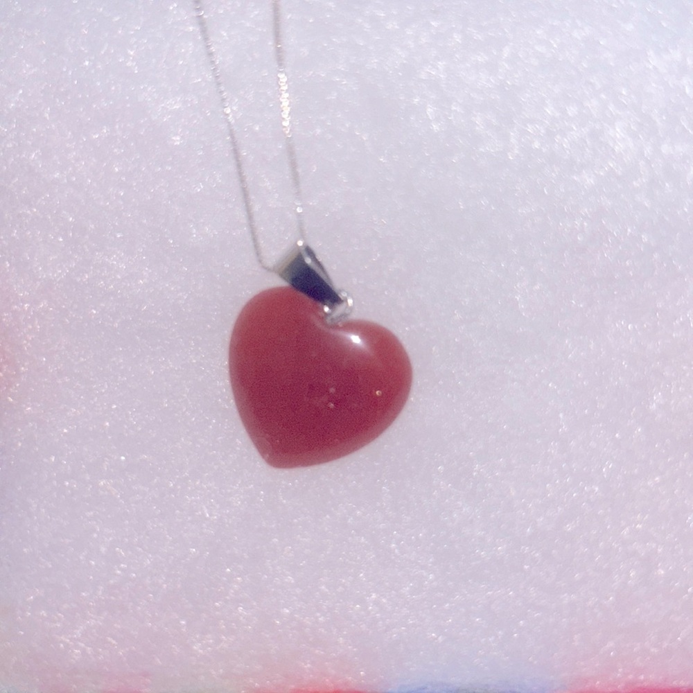 Boho Carnelian Agate Heart Sterling Silver 16” Necklace